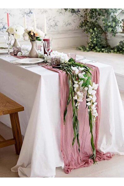 Generic Violet Pink Gauze Table Runner90×400cm, Boho Style Wedding Bridal Baby Shower Party Table Decor