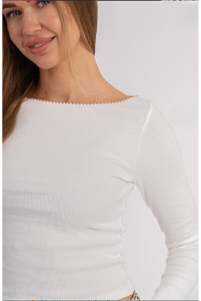 ALCİNOUS 100% Cotton Blouse with Stitching Details and Boat Neck