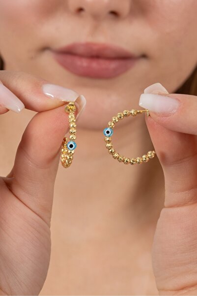 Söğütlü Silver 925 ayar gümüş küpe altın yaldızlı 22 mm nazarlı dorica halka ...