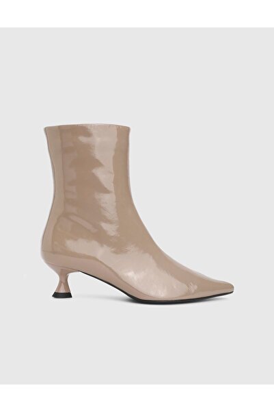 İLVİ Damian Genuine Wrinkled Patent Leather Cream Women's Heeled Boots