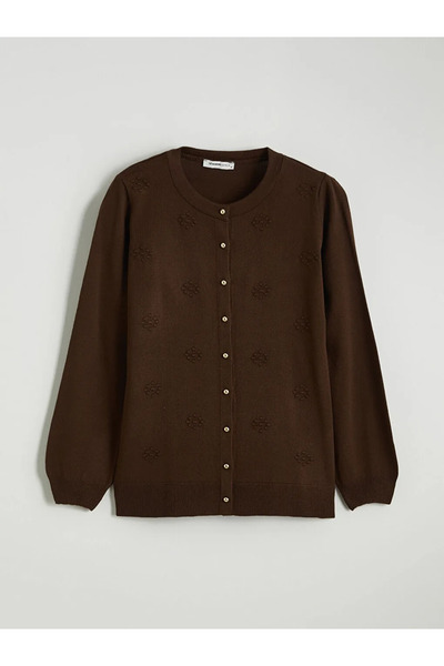 LC Waikiki Crew Neck Self Patterned Women's Knitwear Cardigan