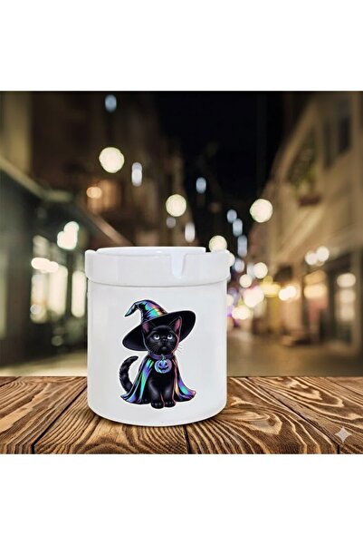 sartre art Scrumieră din porțelan cu capac pisică cu imprimeu Söndür-At, fără...