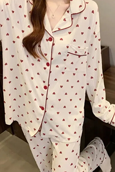 Muchmy Heart Pattern Womens Pajama Set Cozy Soft Fabric Two Pieces Lounge set