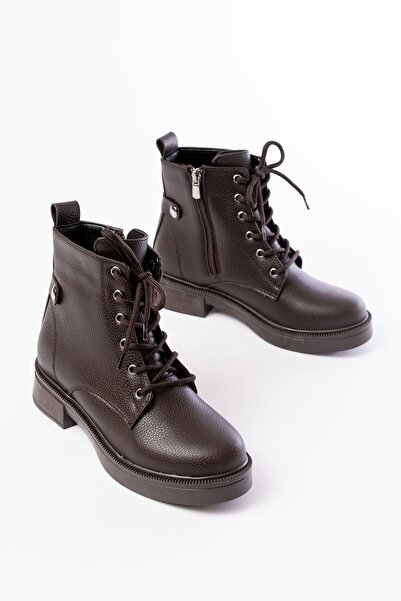 Zerenyus Zri̇n-2003 Premium Brown Galata Lace-Up Zippered Casual Women's Boots