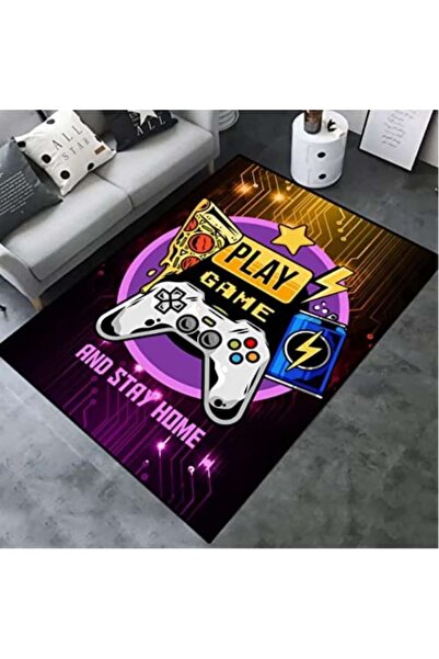 Viscani Trade Kids Room Rug, Play Game Design Purple/Yellow/Grey, 80 x 150 cm, Non-slip