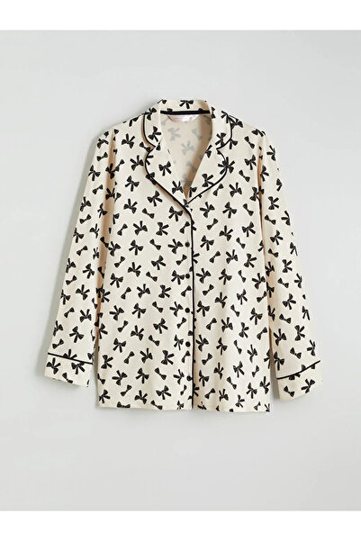 LC Waikiki Shirt Collar Bow Printed Maternity Pajamas Set