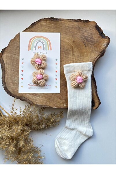 Miniminiksdesing Children's Baby Buckle and Socks Set with Knitted Flower Acc...