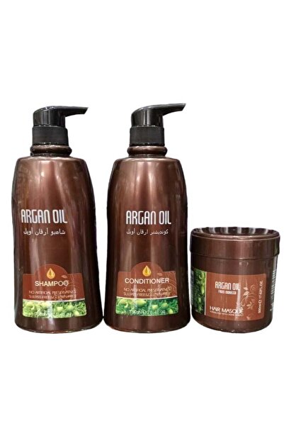 Argan Oil شامبو750مل و بلسم 750مل وماسك 500 مل خالي من سولفات الصوديوم والمواد الحافظة والجيلاتين