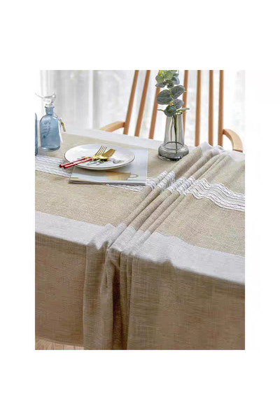 bity thok Luxury linen dining tablecloth in beige with a modern rectangular design, wrinkle-resistant