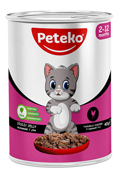 PetEko 12 ADET JÖLELİ PARÇA ETLİ YAVRU KEDİ YAŞ MAMASI TAVUKLU 400 gr
