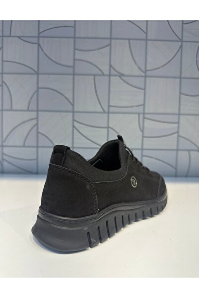 Anıl Ayakkabı B1 4320 Women's Black Nubuck Genuine Leather Rubber Laces Non-Slip Sole Daily Sports Comfortable Shoes