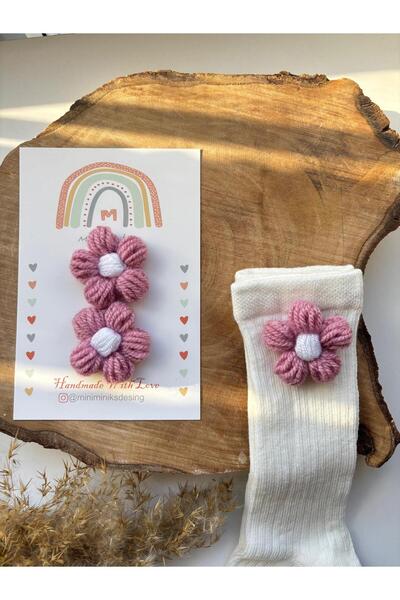 Miniminiksdesing Children's Baby Buckle and Socks Set with Knitted Flower Accessories