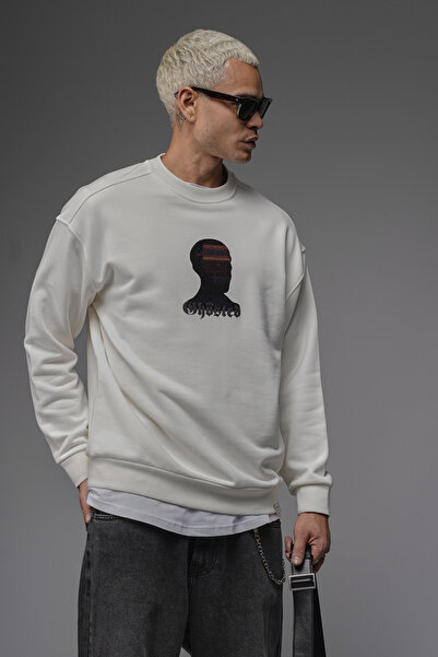 Butik Trend Biz Crew Neck Oversized Front Printed Sweatshirt