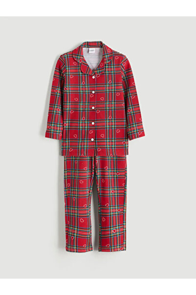 LC Waikiki Red Shirt Collar Plaid Girls Pajama Set