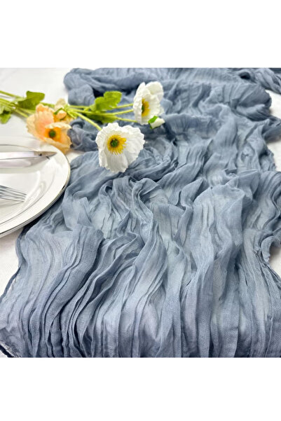 Generic Blue Translucent Cheesecloth Table Runner 90x400cm, Wedding Bridal Shower Party Table Decor