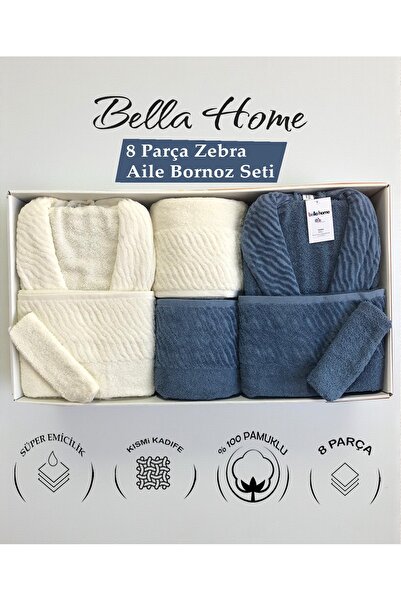 Bella Home 8 Piece Zebra Family Bathrobe Set - 100% Cotton - Original Luxury Box