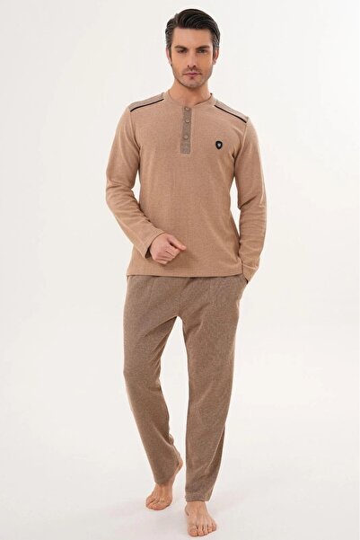 Mecit Pijama Long Sleeve Button Collar Plus Size Men's Pajama Set