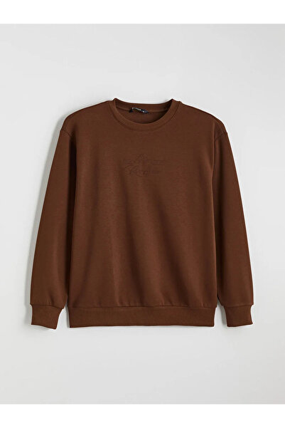 LC Waikiki Мъжки дебел суичър с щампа с кръгло деколте