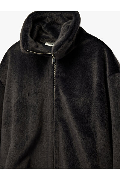 Koton guler ridicat Jachetă cu mânecă lungă din blană artificială supradimensionat cu fermoar