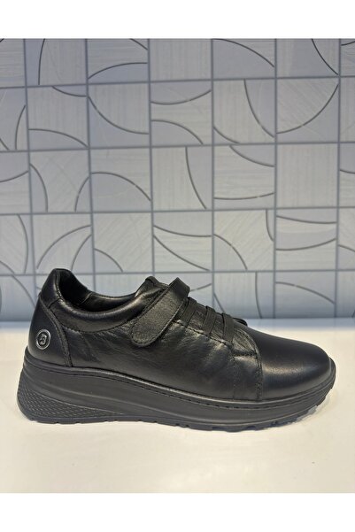 Anıl Ayakkabı B1 4080 Women's Black Genuine Leather Orthopedic Velcro Daily Comfortable Sports Shoes