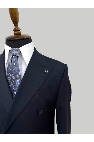 HERMOSE Navy Blue Double-Breasted Modern Fit Suit |   Premium Collection