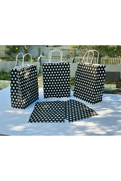 Orbak Kağıt 1. جودة عالية 18×8×24 سم (5 قطع) حقيبة ورقية كرافت سوداء منقطة با...