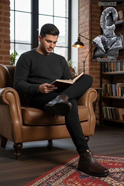 BIG KING Ανδρικές μπότες από γνήσιο δέρμα με διπλό φερμουάρ και γούνα εσωτερικά