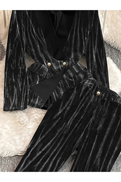 Take Two By Styli Black Velvet Blazer and Trousers Co-ords