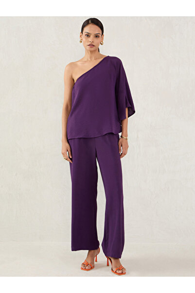 Femmella By Styli Purple One Shoulder Top and Trousers Co-Ords