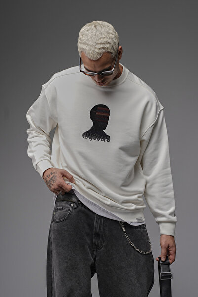 Butik Trend Biz Crew Neck Oversized Front Printed Sweatshirt