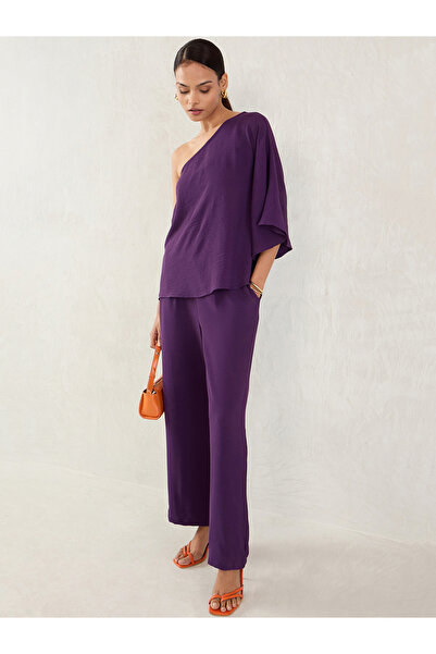 Femmella By Styli Purple One Shoulder Top and Trousers Co-Ords