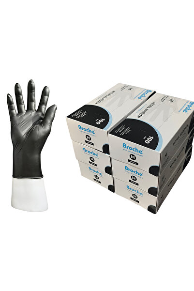 Broche PUDRASIZ SİYAH NİTRİL ELDİVEN M BEDEN 6'LI PAKET