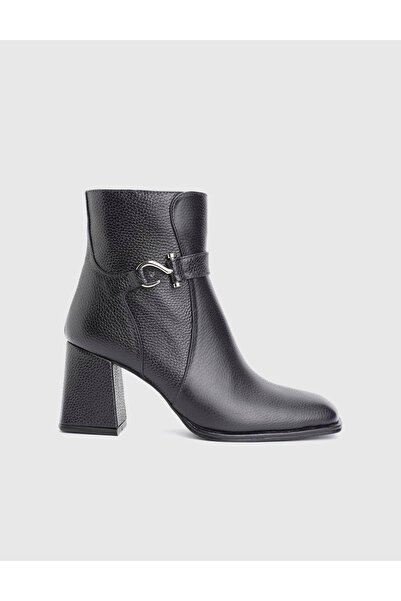 İLVİ Digna Genuine Floater Leather Navy Blue Women's Heeled Boots