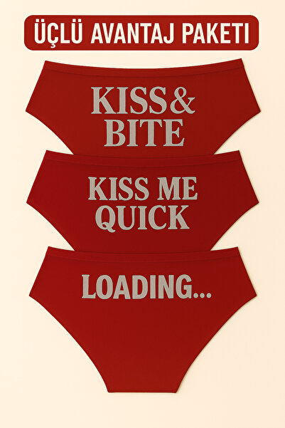 TWINTICKS Pack of 3 Red Christmas Themed Women's Slip Panties, Metallic Lettering Printed , Fun Underwear