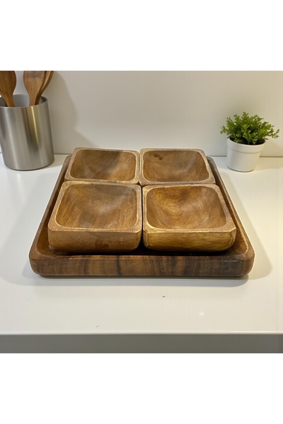 SepetçiBaba Akasya Karia - 5 Parça Tepsi Kaseli Set Çerezlik Servis Sunum Set...