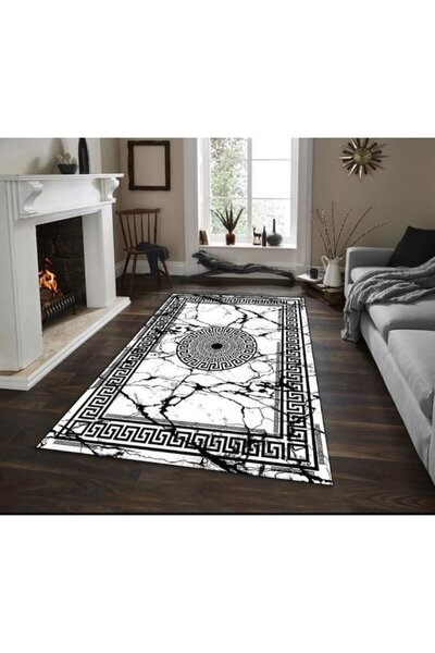 Blusmart Carpet for living room / bedroom, black/white pattern, non-slip, 180x280cm