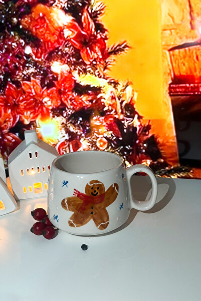 Inspire Ceramic كوب سيراميك مصنوع يدويًا بنمط رجل الكوكيز بمناسبة العام الجديد، هدية