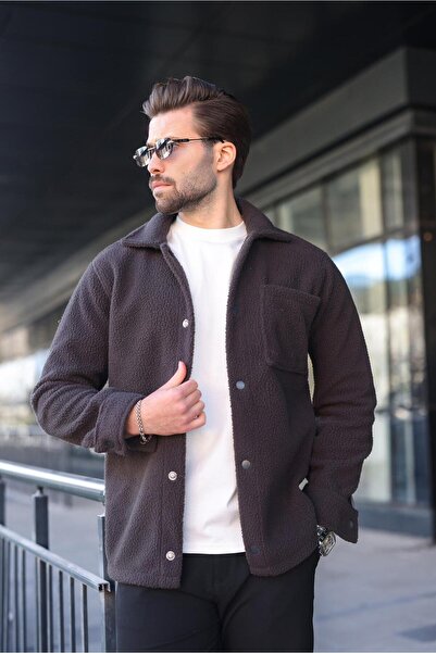 Madmext Anthracite Snap Closure Men's Shirt Jacket with Side Pockets E6769