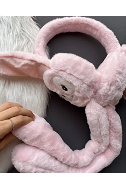 POKUT Căști pentru copii cu model de iepure de pluș roz, cu urechi mobile