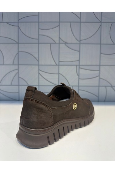 Anıl Ayakkabı B1 4320 Women's Brown Nubuck Genuine Leather Rubber Laces Non-Slip Sole Daily Sports Comfortable Shoes