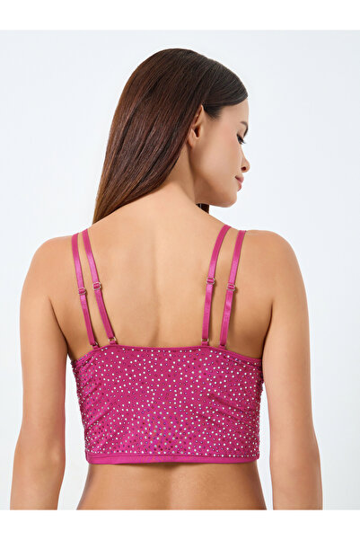 Take Two By Styli Solid Double Shoulder Straps Embellished Rhinestone Detail Wired Bra