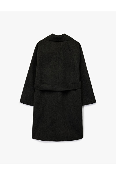 Koton Double-Breasted Long Sleeve Cashmere Coat with Belt Detail and Buttons