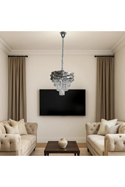 HAMER ثريا علاقي كريستال فضي - إضاءة E14 ثلاث لمبات 40cm