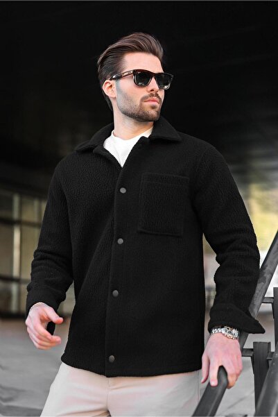 Madmext Black Snap Closure Men's Shirt Jacket with Side Pockets E6769