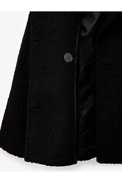Koton Long Sleeve Double-Breasted Collar Buttoned Pocket Boucle Coat