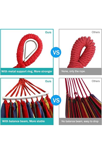 JZS Double Hammock 2 Person Cotton Canvas with Carrying Bag 260x80cm Red