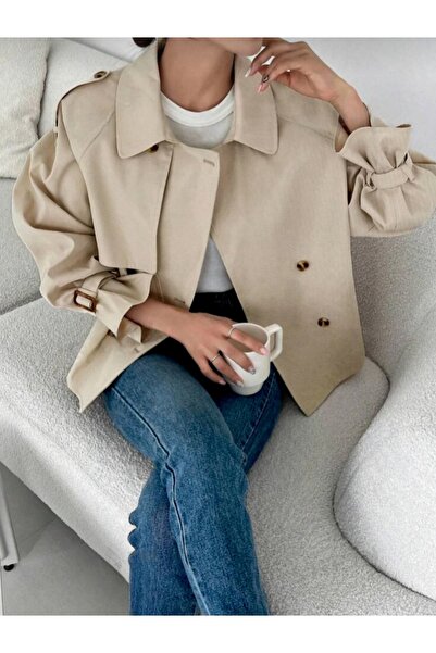 Sitilce Biker tarzı kısa Trençkot