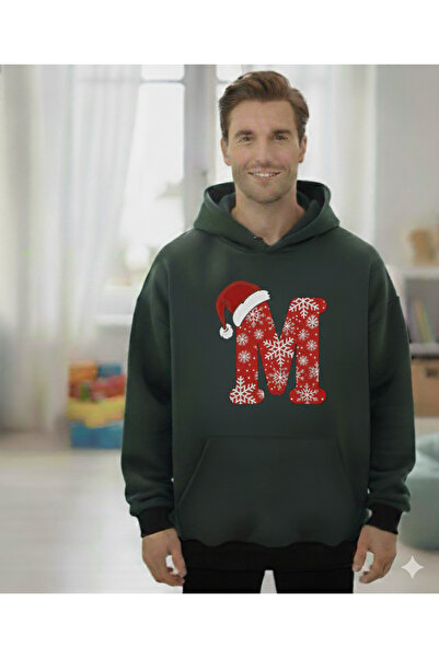 ÇAĞLA KURT M N O P R S t U V Y Z Letter Men's Christmas Themed Hooded Pocket Sweatshirt Pullover Gift Outfit
