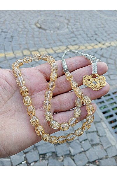 kral hediyelik ALTIN WARAK KEHRIBAR TESBIH 1000 AYAR KAZAZ GÜMÜŞ PÜSKÜLLÜ SER...