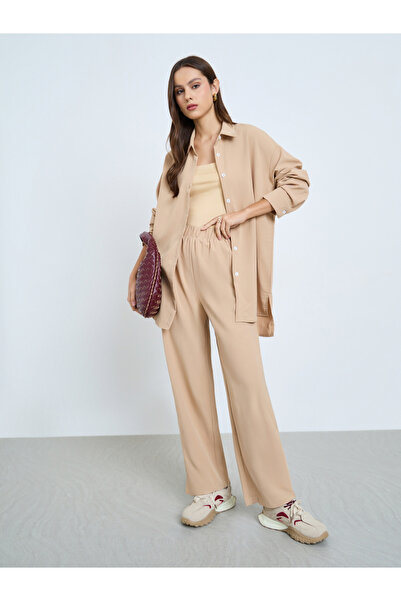 Take Two By Styli Beige Longline Shirt and Pants Co-ords